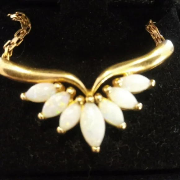 💯 Authentic Vintage 14k gold and genuine large opal chain - Picture 7 of 14